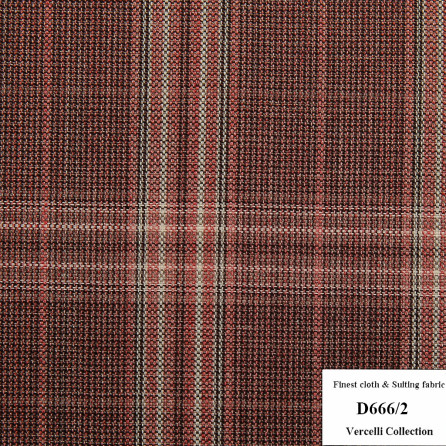 D666/2 Vercelli CVM - Vải Suit 95% Wool - Đỏ Caro